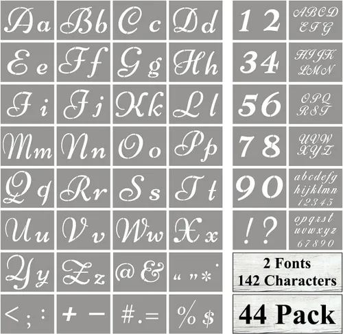 Miniatura 8 de Plantillas de letras para pintar sobre madera, paquete de 46 plantillas grandes del alfabeto con números y letreros, plantillas de letras y números