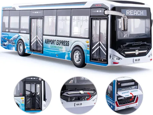 Miniatura 2 de Juguetes de autobús de fundición a presión 1/42, vehículos de juguete de autobús urbano de metal con luces y puertas que se abren para niños