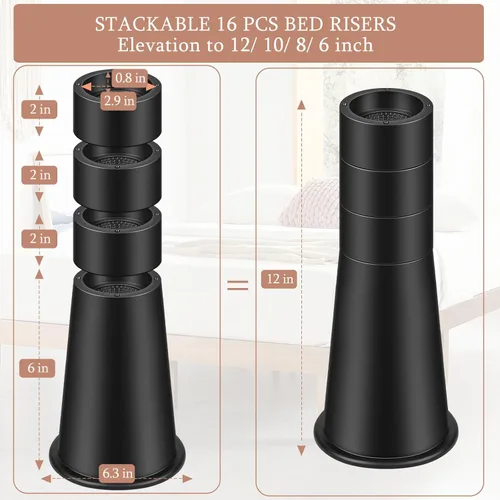 Miniatura 2 de shouwuhho Elevador de Cama de 12 Pulgadas de Alta Resistencia, Elevador de Muebles Redondo de 6" 8" 10" 12" para Cama Escritorio Mesa Sofá Sofá