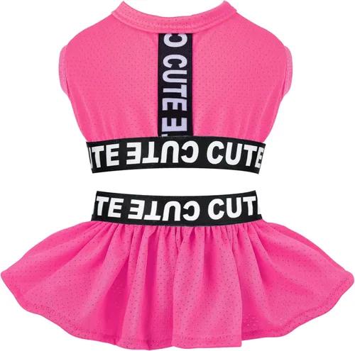 Miniatura 12 de CuteBone Vestido deportivo de dos piezas para perros Athleisure con estampado de leopardo, falda rosa para cachorros, ligera, para perros pequeños