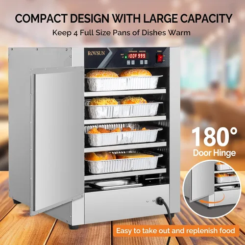 Miniatura 5 de ROVSUN Calentador de pizza con estantes extraíbles, bandeja de agua, calentador de pretzel, calentador de alimentos eléctrico comercial, calentador