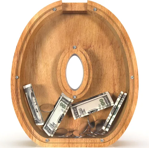 Miniatura 98 de Alcancía para niños y niñas, alcancía grande de madera personalizada con diseño recortado, bancos de monedas con letras del alfabeto, caja de ahorro