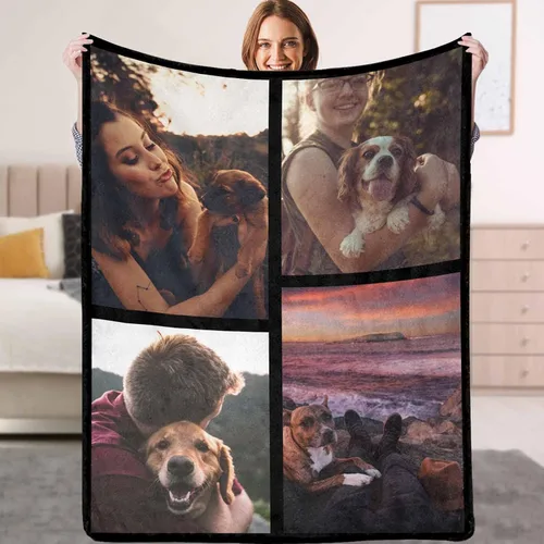 Miniatura 18 de Manta personalizada con texto fotográfico, manta personalizada con mis propias imágenes para Navidad, familia, mamá, papá, perro, hermanas, amigos