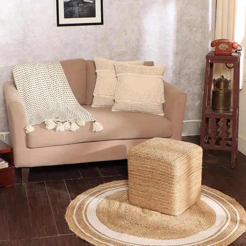 Miniatura 8 de REDEARTH · Puf otomano con forma de cubo – Puf trenzado de yute para el reposapiés para la sala de estar, dormitorio, guardería, patio, salón y Cube