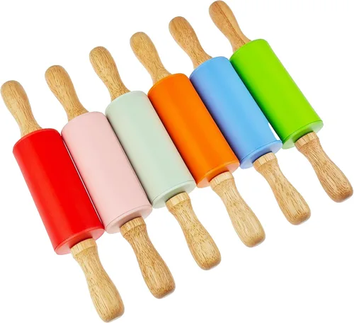 Miniatura 7 de Paquete de 6 rodillos pequeños para niños, rodillos para niños para la cocina del hogar (6 colores) (9 pulgadas)