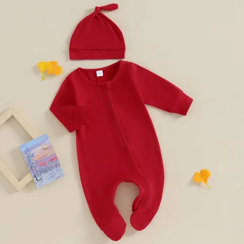 Miniatura 3 de Bowanadacles Mameluco de una pieza de manga larga para bebés, niñas y niños, con cremallera, con gorro