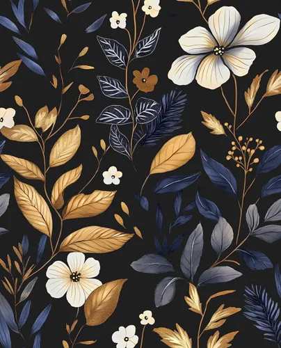 Laatse Papel Tapiz de Hoja Azul/Dorada Despegar y Pegar Papel Tapiz Vintage Floral Oscuro Impermeable Autoadhesivo Removible Boho Papel de Pared