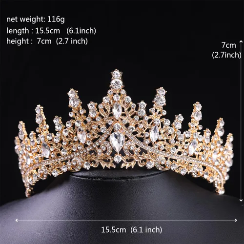 Miniatura 5 de Tiara de princesa de cristal de la reina – Diadema con coronas de diamantes de imitación para cumpleaños, bodas, Halloween, bailes, concursos
