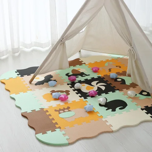 Miniatura 8 de Alfombrilla de juego de espuma para niños, 25 piezas de rompecabezas cuadrados entrelazados, alfombrilla de juego de espuma para bebés, alfombrilla