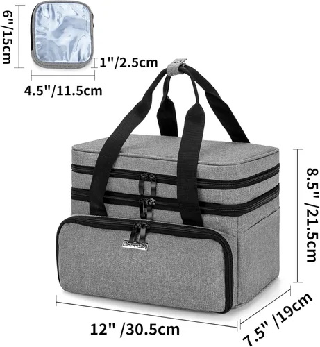 Miniatura 6 de BAFASO Organizador de accesorios de costura de doble capa con 2 bolsas desmontables, bolsa de almacenamiento grande para herramientas de costura Gris