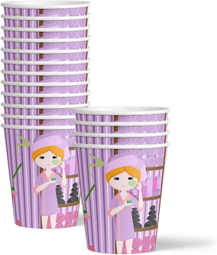Miniatura 3 de Suministros para fiestas de spa para niñas - Kit de fiesta de pijamas para 16 El juego de vajilla incluye platos, servilletas y tazas