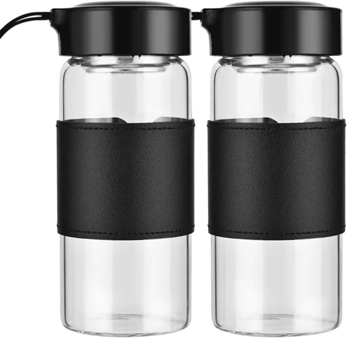 Miniatura 8 de Pequeña botella coctelera de vidrio, 16 onzas, sin BPA, sin olor, con bola mezcladora 304SS y cepillo de limpieza extraíble para fitness y batidos