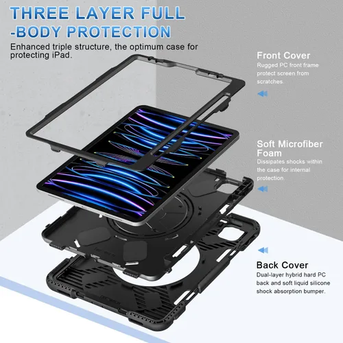 Miniatura 3 de SUPFIVES Funda para iPad Pro de 11 pulgadas (4ª generación), de silicona a prueba de golpes, de grado militar, para iPad Pro 11 de 4ª/3ª/2ª Negro