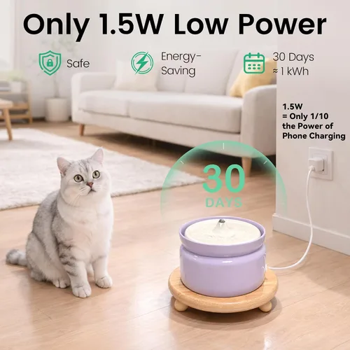 Miniatura 5 de Fuente de agua de cerámica para gatos, fuente automática para beber mascotas de 1 litro/32 onzas, bomba silenciosa alimentada por USB, triple Verde