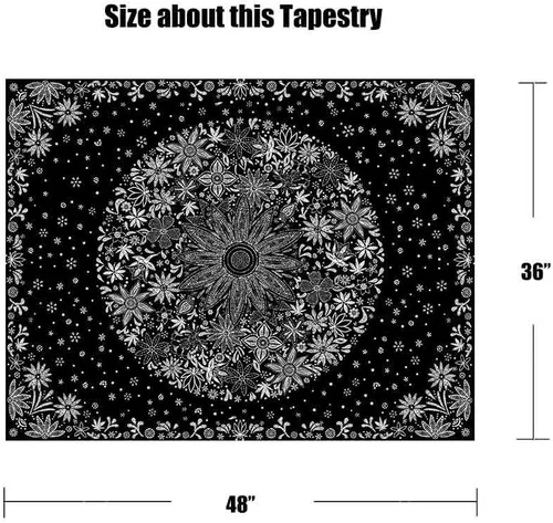 Miniatura 7 de Neasow Tapiz bohemio para colgar en la pared, tapiz floral blanco y negro con estampado de medallones de margaritas punteadas, para dormitorio