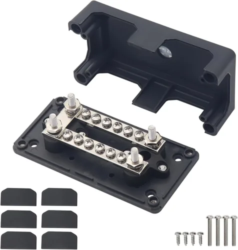 Miniatura 5 de Barra colectora de 12V-48V DC 100A Bloques de distribución de energía Módulo de servicio pesado 4 postes de 1/4 pulgadas + 12 terminales