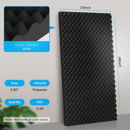 Miniatura 3 de Paquete de 4 paneles acústicos de 48 x 24 x 2 pulgadas, paneles de pared de espuma insonorizados para cajas de huevos, paneles de espuma a prueba
