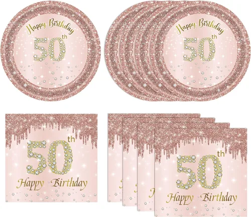 Miniatura 16 de Decoraciones de cumpleaños número 70 para mujer, decoraciones de cumpleaños número 70, platos y servilletas de oro rosa, decoraciones de cumpleaños