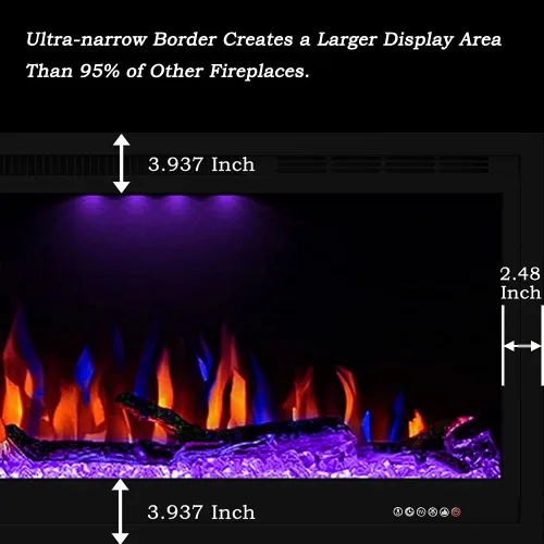 Miniatura 3 de Lujosa chimenea eléctrica de 74 pulgadas, calentador de chimenea empotrado en pared y empotrado en pared, color de llama ajustable y luz superior