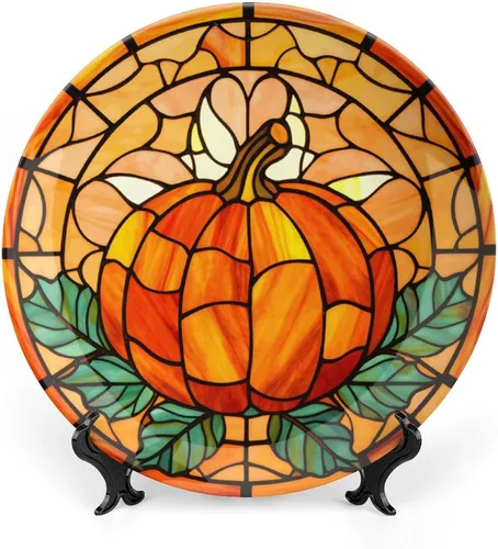 Platos decorativos de Acción de Gracias para decoración del hogar, bandeja decorativa de calabaza y hojas de vidrieras para exhibición de mesa,