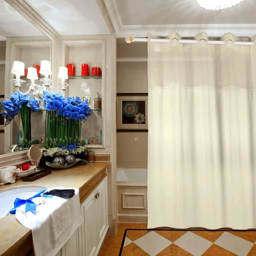 Miniatura 5 de Cortina de ducha con broches de presión, 70 pulgadas de ancho x 54 pulgadas de alto, cortina de baño de tela de poliéster impermeable con imán