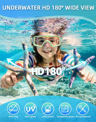 Miniatura 3 de Gafas de natación para niños con cubierta para la nariz, gafas de natación antivaho de dos colores para 6-14, máscara de buceo de esnórquel