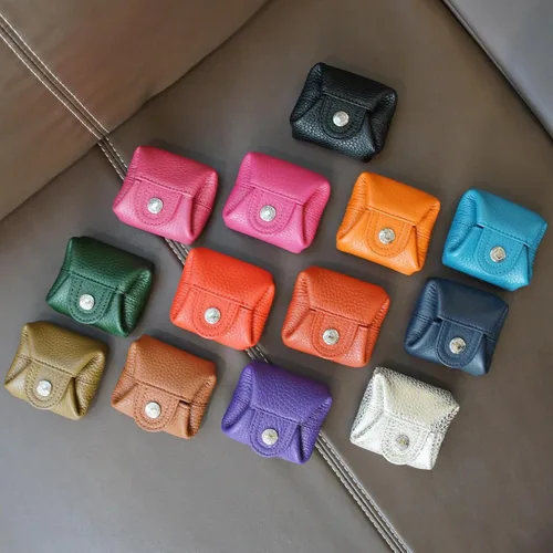 Miniatura 40 de Cockatoo Monedero de cuero genuino para cambio, mini billetera con bolsillo a presión para hombres y mujeres, Rojo (Aurora Red), Casual