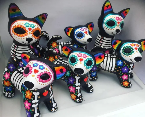 Miniatura 8 de Dia de Muertos. Perro de Catrina. Artesanía Mexicana. Monumento a las mascotas, recuerdo. Figura de cerámica para la decoración del Día de Muertos
