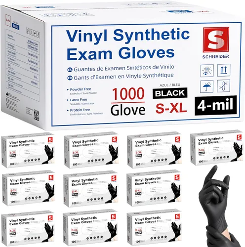 Miniatura 10 de Schneider Vinyl Synthetic Exam Gloves, 4 Mil, Latex Free Disposable Gloves for Medical, Cooking, Cleaning, and Food Prep