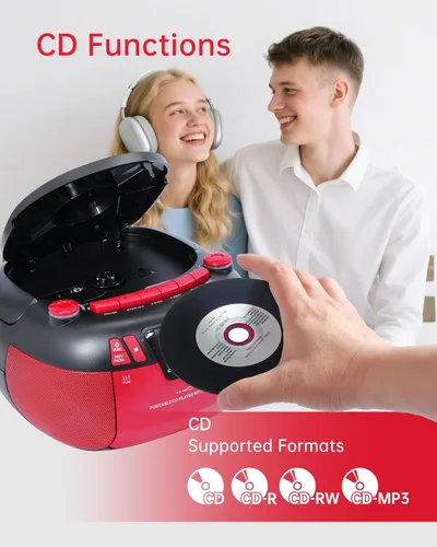 Miniatura 3 de Reproductor de CD Boombox con Bluetooth y reproductor de casete Radio AM/FM portátil, entrada MP3/USB/AUX, sistema de sonido estéreo