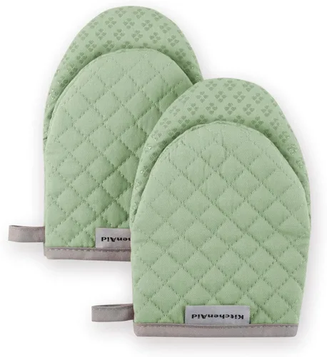 Guantes KitchenAid, mini guantes de horno, de algodón, con agarre de silicona Verde pistacho