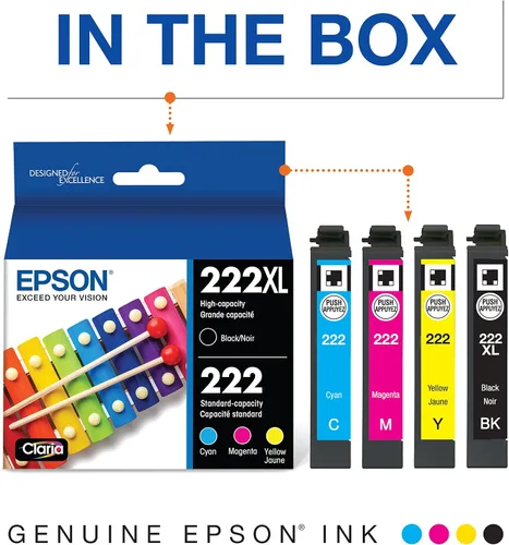 Miniatura 3 de Epson T222 Paquete múltiple negro de alta capacidad y color de capacidad estándar y cartucho de tinta negra T222, capacidad estándar