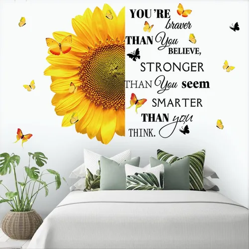 Miniatura 6 de Calcomanías de pared inspiradoras de girasol, gran frase motivacional, diseño de girasol, decoración para el hogar, dormitorio, "You're Braver