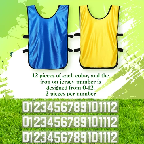 Miniatura 3 de 24 piezas de nailon Scrimmage Team Pinnies Practice Jerseys Entrenamiento Deportes Chalecos con 48 piezas Iron on Numbers