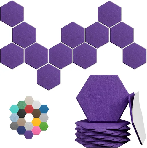 Paneles acústicos hexagonales, paquete de 12 paneles de absorción de sonido de alta densidad de 12 x 10 x 0.4 pulgadas para mejorar la reducción de