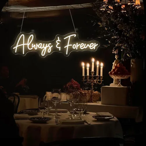 Miniatura 5 de Letrero de neón con texto en inglés "Always and Forever" (Always and Forever) - Letrero de neón grande de 26 pulgadas para decoración de pared