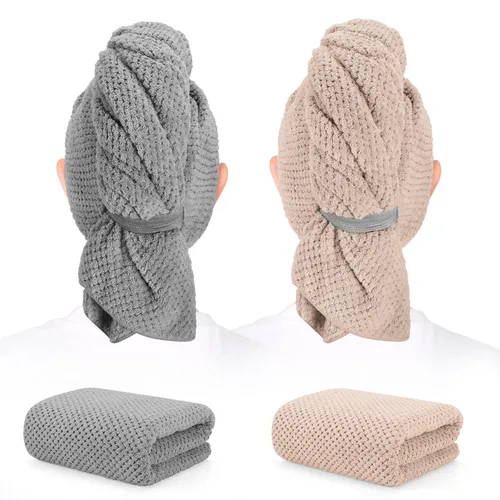 Miniatura 10 de Paquete de 2 toallas de microfibra para el cabello - 41 x 24 pulgadas, súper suaves, absorbentes, de secado rápido sin encrespamiento, envoltorio