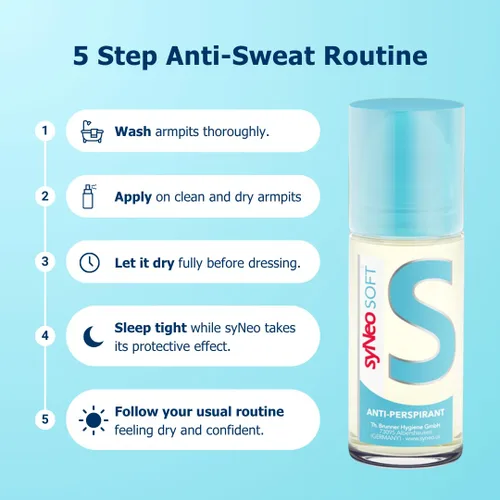 Miniatura 3 de syNeo Soft Antitranspirante Roll-On sin alcohol, certificado Halal, desodorante antisudor para hombres y mujeres contra la sudoración intensa