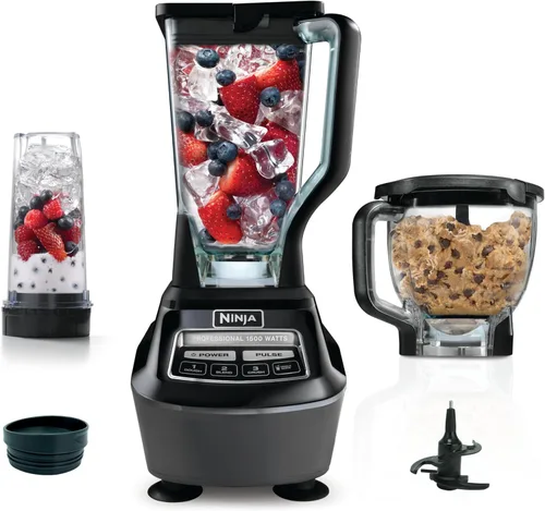 Ninja Licuadora, procesador de alimentos, licuadora para batidos, incluye jarra, taza de batido y cuenco de 8 tazas, salsa, masa, batidos, granizado
