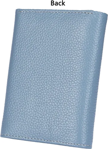 Miniatura 5 de AINIMOER Cartera pequeña de piel para mujer, delgada, compacta, con bloqueo RFID, con bolsillo para monedas, Bloqueo Rfid de Lichee Gray Blue
