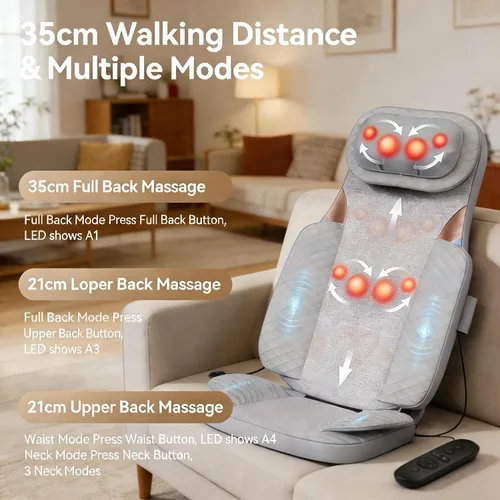 Miniatura 7 de Silla de masaje Shiatsu con calor, respaldo completo Shiatsu y rodamiento, cómoda almohadilla de masaje para aliviar el estrés, regalo para ella/él