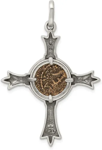 Miniatura 3 de Colgante de cruz de plata de ley QAC113 con diseño de viuda antigua