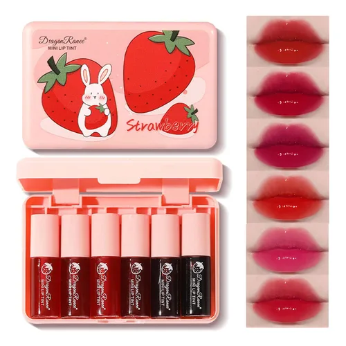 Mini lápiz labial líquido de 6 colores, brillo de labios coreano, tinte labial hidratante de terciopelo natural, rubor líquido impermeable de larga