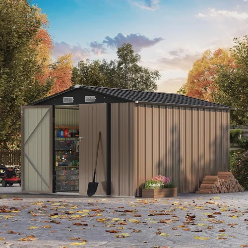 Miniatura 18 de Patiowell - Cobertizo de almacenamiento al aire libre de 3 x 3 pies, pequeño cobertizo de almacenamiento de herramientas de jardín con techo Gris