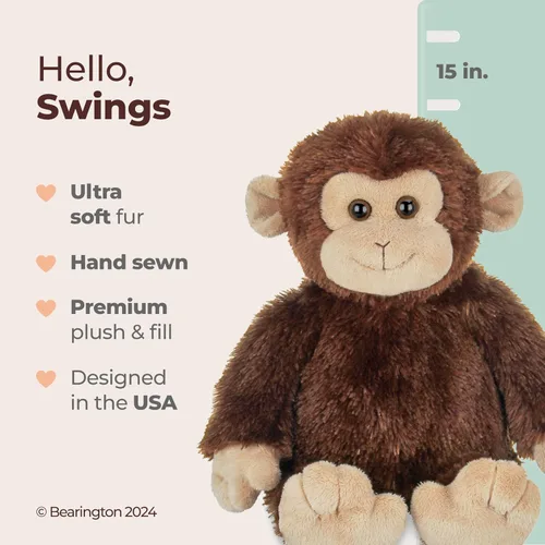 Miniatura 2 de Bearington Swings Mono de Peluche - 15" Juguetes de Mono de Peluche - Suaves y Lavables Monos de Peluche con Características Realistas para Bebés
