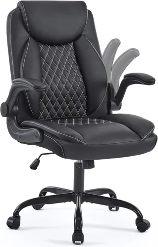 YFO Silla ergonómica de cuero para oficina en casa, silla de oficina ejecutiva giratoria con soporte trasero con ruedas y reposabrazos abatibles,