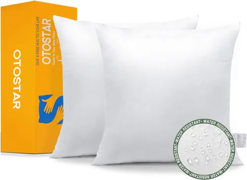 Miniatura 9 de OTOSTAR Paquete de 2 almohadas impermeables de alta calidad de 16 x 16 pulgadas, rellenos de almohada decorativos para exteriores, suaves y Blanco