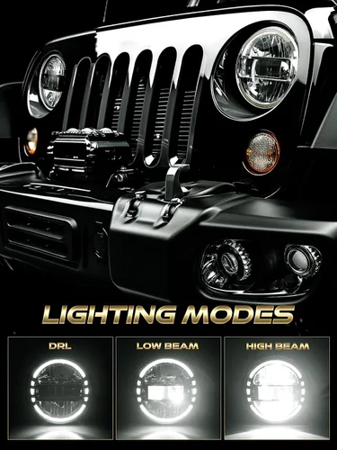 Miniatura 5 de Faros delanteros LED de 7 pulgadas aprobados por DOT para Jeep Wrangler JK LJ CJ TJ 1997-2018, faros Hummer H1 H2-2020 de patente exclusiva.