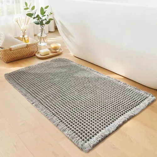 Miniatura 23 de Tapete de baño estilo gofre, tapete de baño bohemio, antideslizante, lavable, súper absorbente y de secado rápido, tapetes de baño pequeños, Caqui