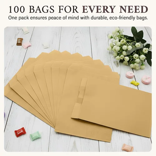 Miniatura 2 de OTURGC Paquete de 100 bolsas de papel kraft marrón, 6 x 9 pulgadas, tarjeta de regalo, dulces, galletas, dona, manualidades, recuerdo de fiesta